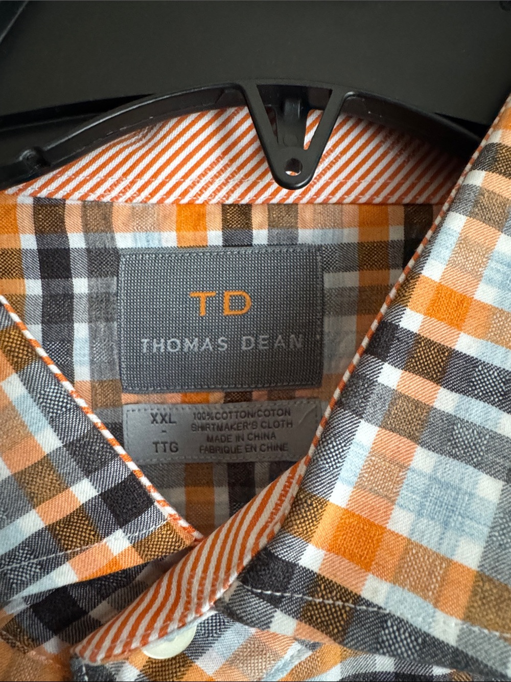 Thomas Dean Orange, Black & Cream Plaid Button-Down Shirt